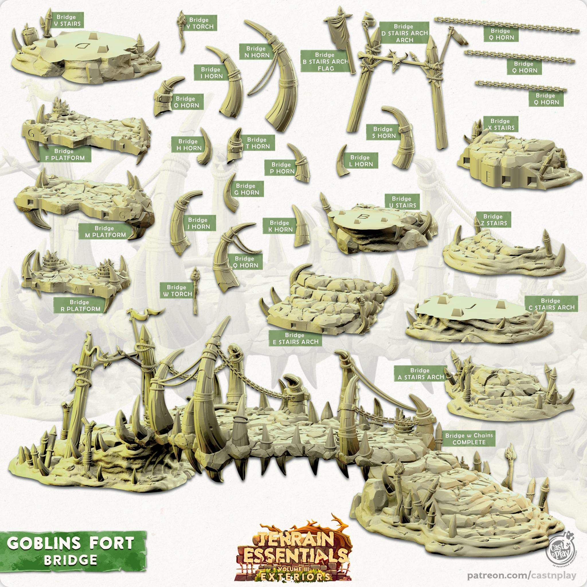 3D Printed Cast n Play Bridge Goblins Fort Set 28mm 32mm D&D (Online Only)