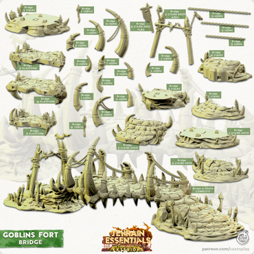 3D Printed Cast n Play Bridge Goblins Fort Set 28mm 32mm D&D (Online Only)