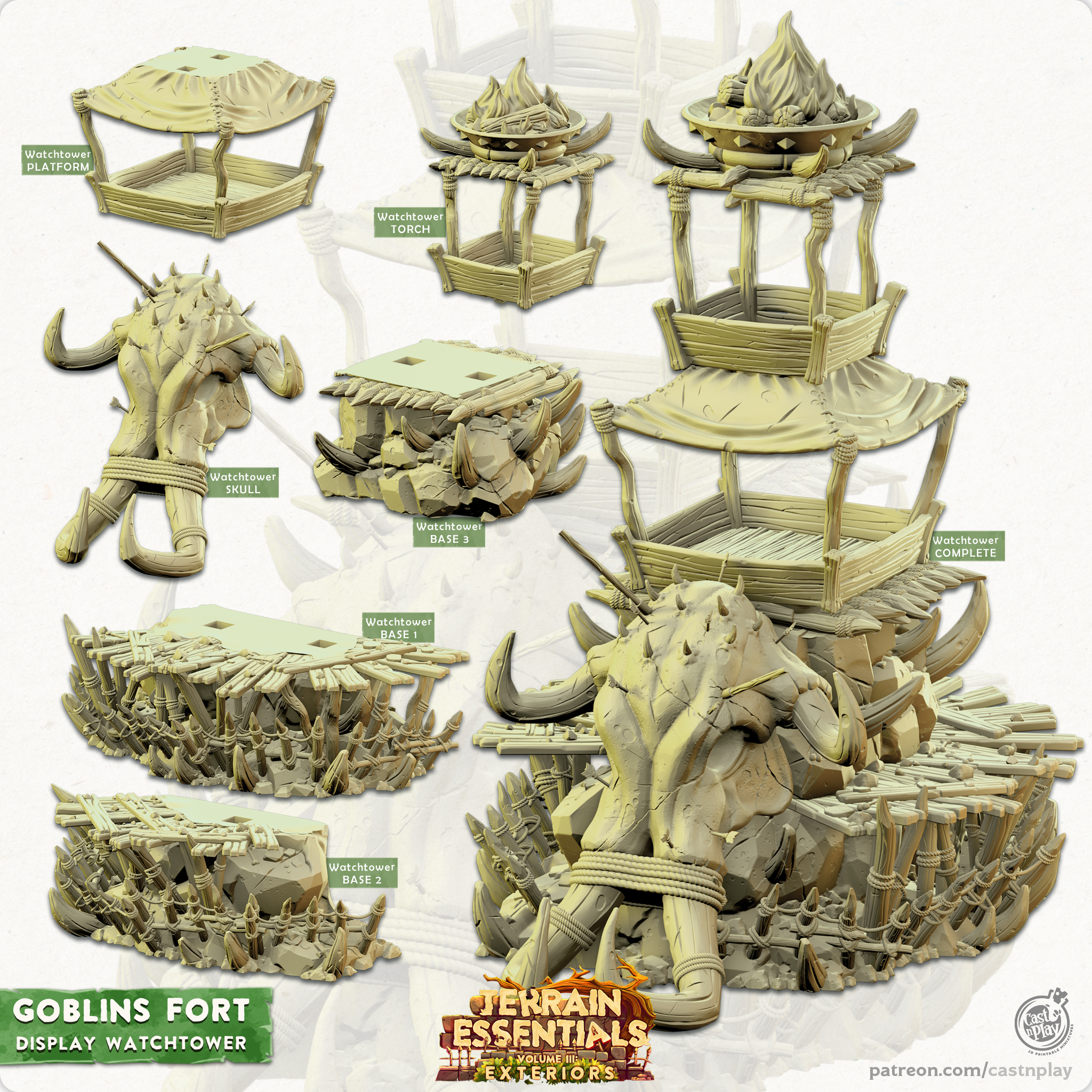 3D Printed Cast n Play Display Watch Tower Goblins Fort Set 28mm 32mm D&D (Online Only)
