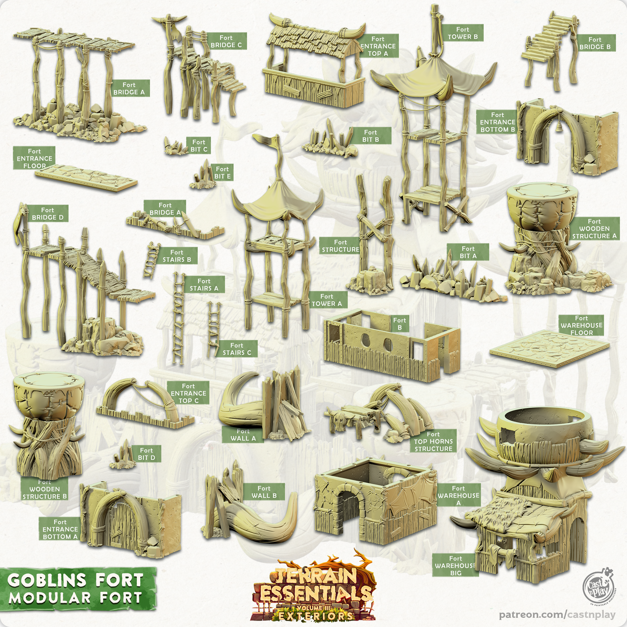 3D Printed Cast n Play Modular Fort Goblins Fort Set 28mm 32mm D&D (Online Only)