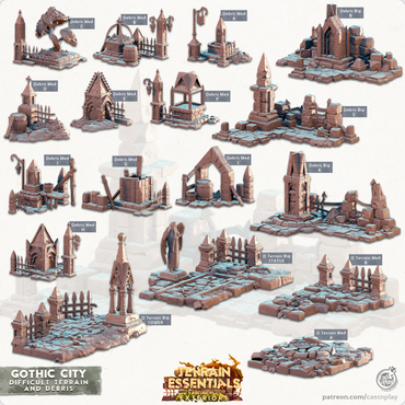 3D Printed Cast n Play Debris and Difficult Terrain Gothic City Set 28mm 32mm D&D (Online Only)