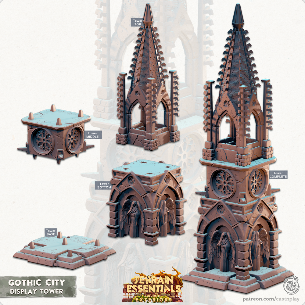 3D Printed Cast n Play Display Tower Gothic City Set 28mm 32mm D&D (Online Only)