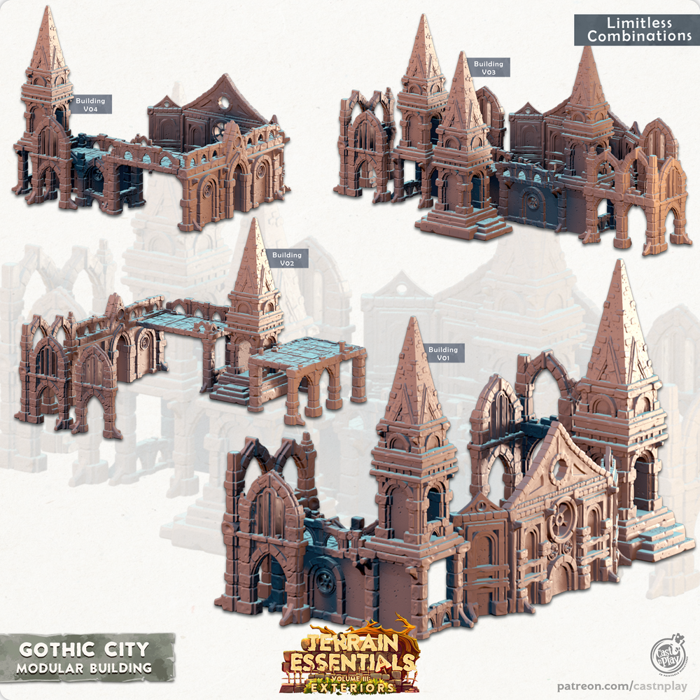 3D Printed Cast n Play Modular Building Gothic City Set 28mm 32mm D&D (Online Only)