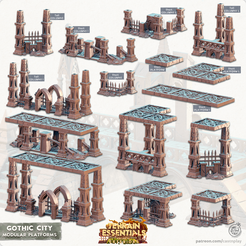 3D Printed Cast n Play Platforms Gothic City Set 28mm 32mm D&D (Online Only)