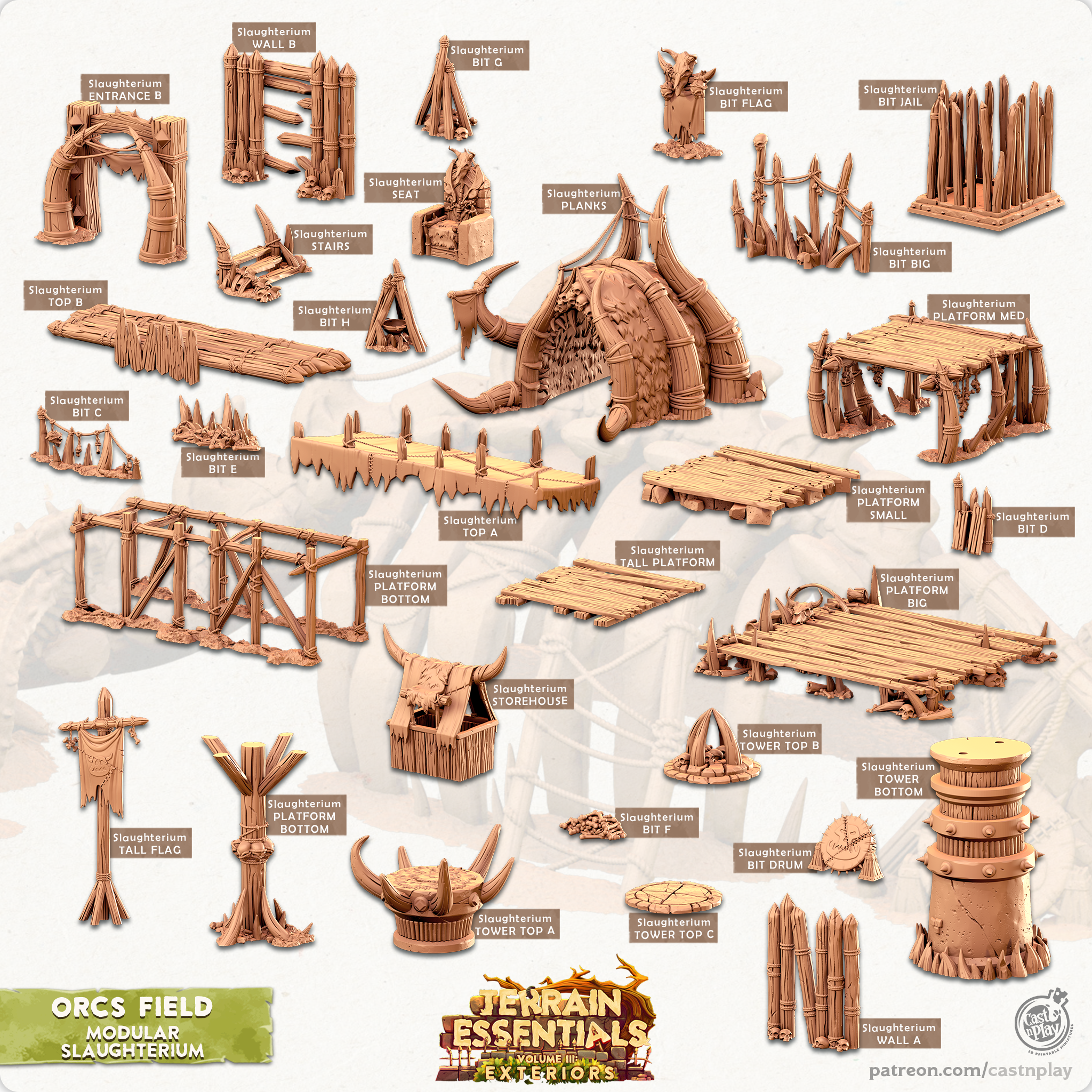 3D Printed Cast n Play Orcs Field Set Slaughterium 28mm 32mm D&D (Online Only)