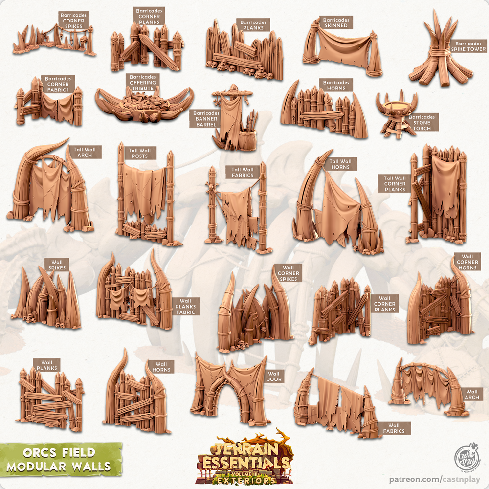 3D Printed Cast n Play Orcs Field Set Modular Walls 28mm 32mm D&D (Online Only)