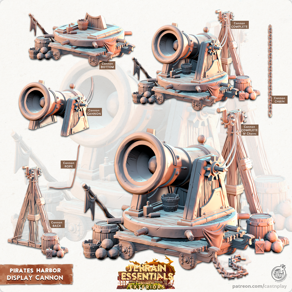 3D Printed Cast n Play Display Cannon Pirates Harbor Set 28mm 32mm D&D (Online Only)