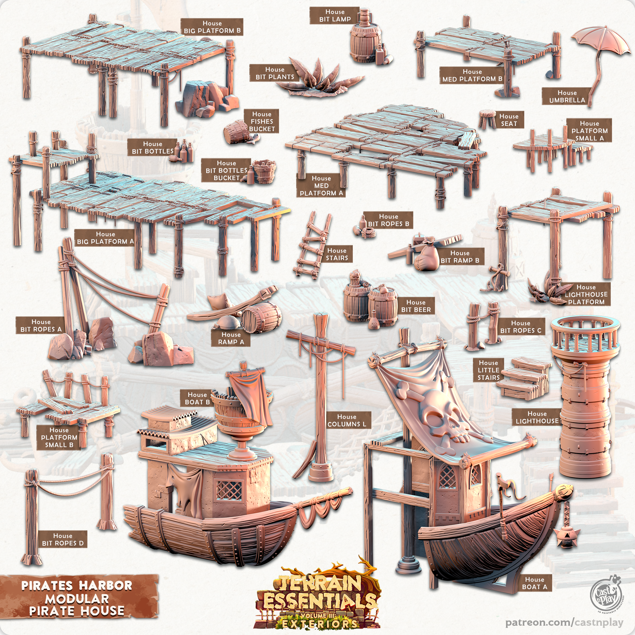 3D Printed Cast n Play Pirates House Pirates Harbor Set 28mm 32mm D&D (Online Only)