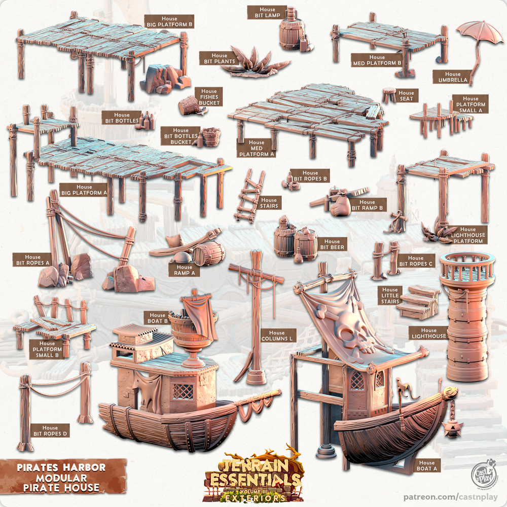 3D Printed Cast n Play Pirates House Pirates Harbor Set 28mm 32mm D&D (Online Only)