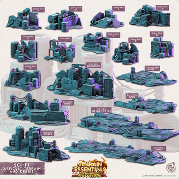 3D Printed Cast n Play Difficult Terrain & Debris Sci-Fi City Set Terrain Essentials Vol III Exteriors 28mm 32mm D&D (Online Only)