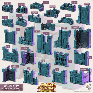 3D Printed Cast n Play Modular Walls Sci-Fi City Set Terrain Essentials Vol III Exteriors 28mm 32mm D&D (Online Only)