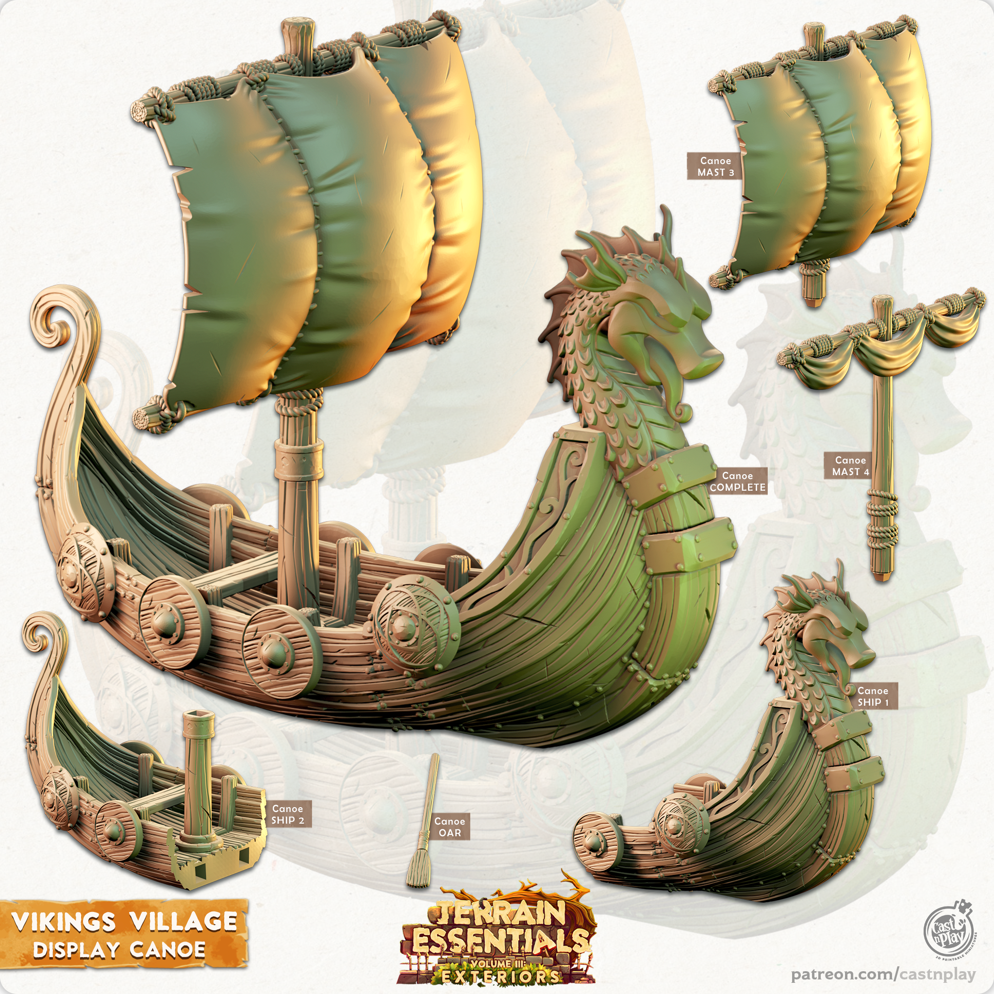 3D Printed Cast n Play Vikings Village Set Display Canoe 28mm 32mm D&D (Online Only)