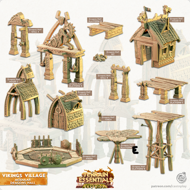 3D Printed Cast n Play Modular Dragon's Hall Vikings Village Set 28mm 32mm D&D (Online Only)