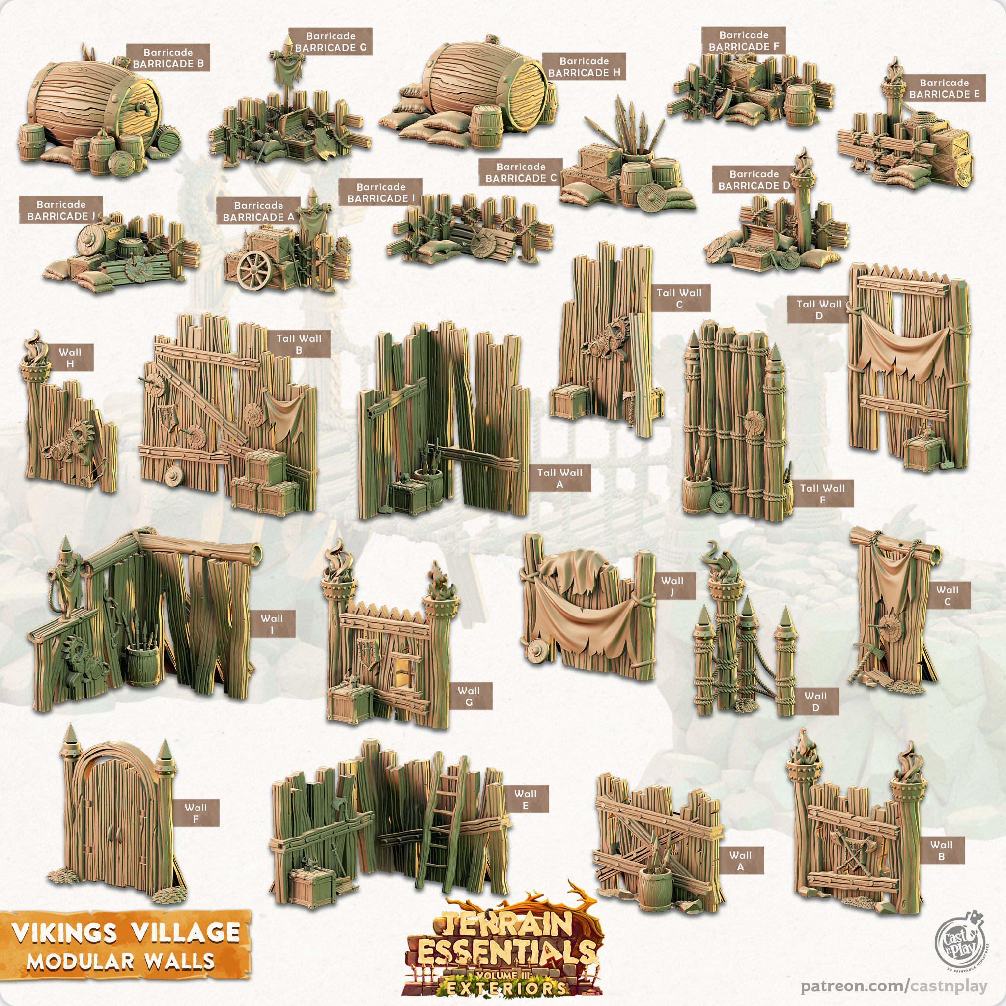 3D Printed Cast n Play Vikings Village Set Modular Walls 28mm 32mm D&D (Online Only)