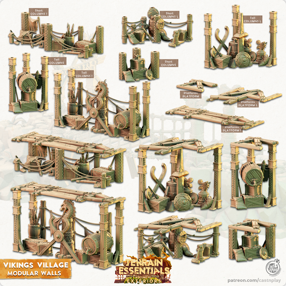 3D Printed Cast n Play Modular Platforms Vikings Village Set 28mm 32mm D&D (Online Only)