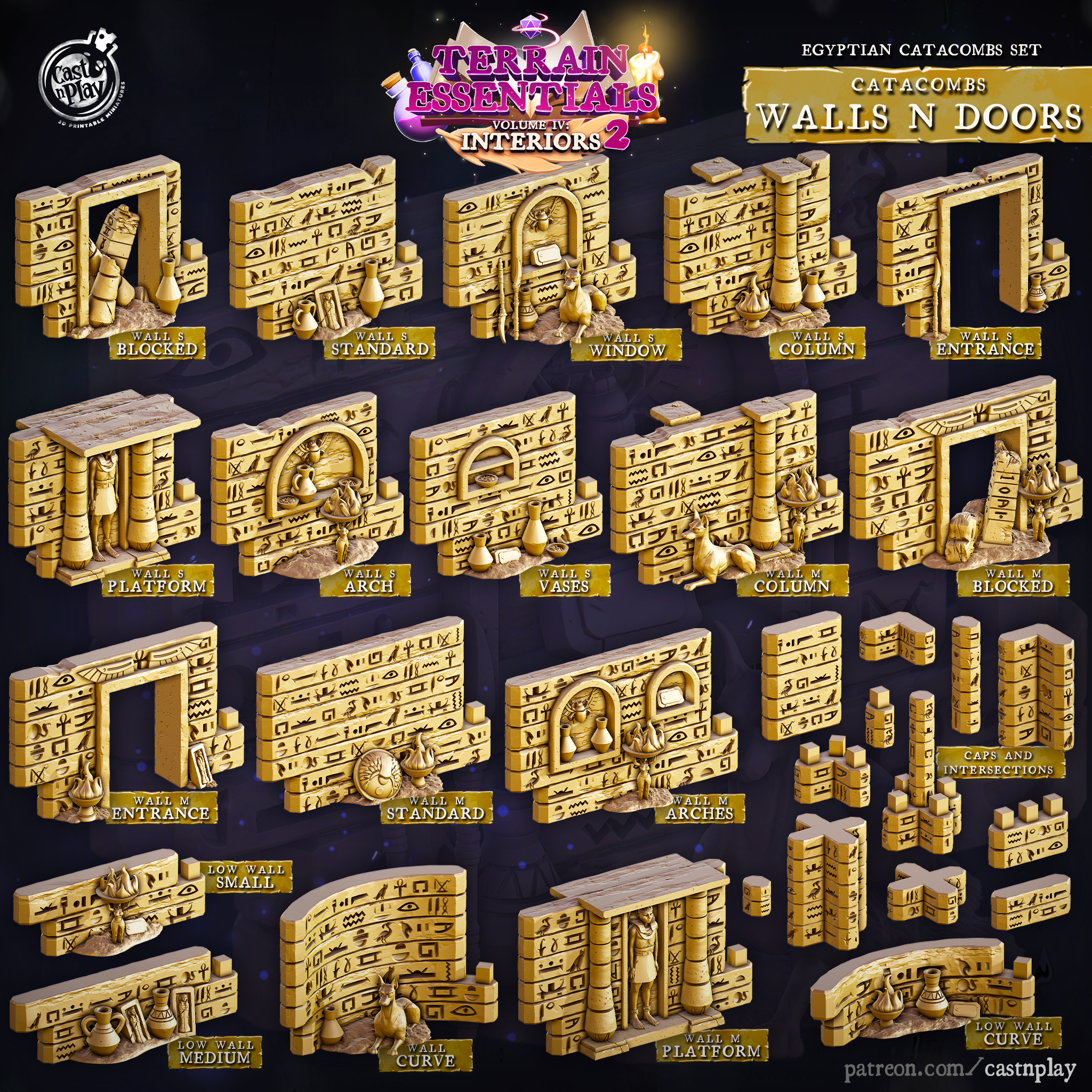 3D Printed Cast n Play Egyptian Catacombs Walls and Doors Set 32mm D&D (Online Only)