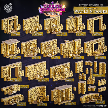 3D Printed Cast n Play Egyptian Catacombs Walls and Doors Set 32mm D&D (Online Only)