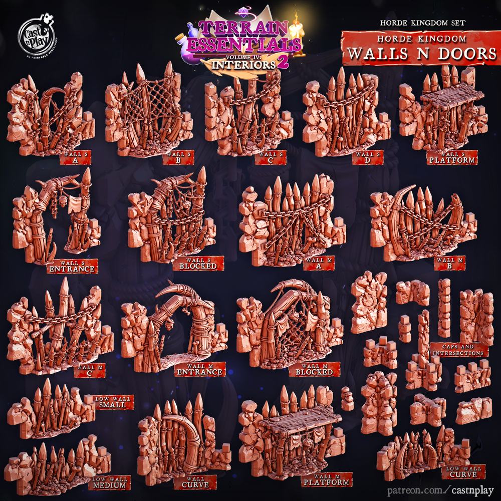 3D Printed Cast n Play Horde Kingdom Walls and Doors Set 28mm 32mm D&D (Online Only)
