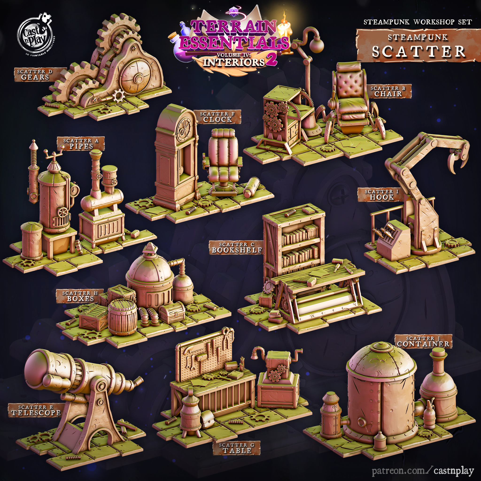 3D Printed Cast n Play Steampunk Workshop Scatter Terrain Set 28mm 32mm D&D (Online Only)