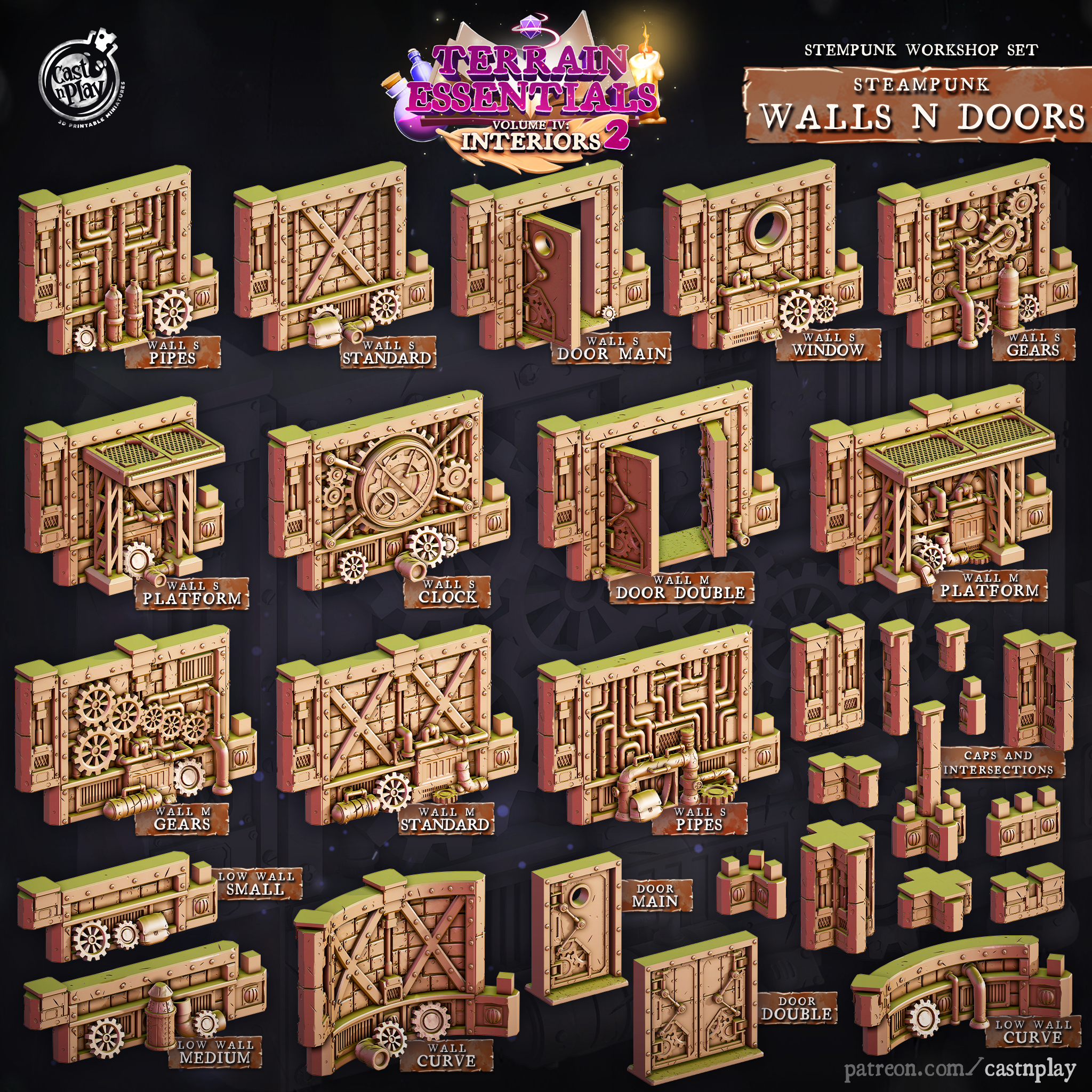 3D Printed Cast n Play Steampunk Workshop Walls and Doors Set 28mm 32mm D&D (Online Only)