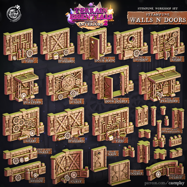 3D Printed Cast n Play Steampunk Workshop Walls and Doors Set 28mm 32mm D&D (Online Only)