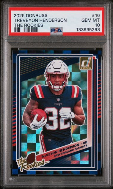 Graded 2025 Donruss The Rookies TreVeyon Henderson #16 Rookie RC Football Card PSA 10 Gem Mint (ONLINE ORDER ONLY)