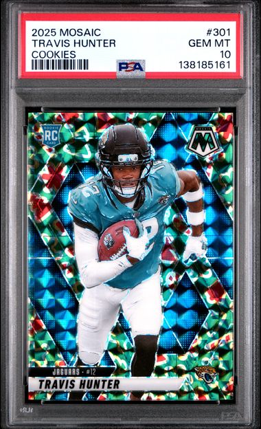 Graded 2025 Panini Mosaic Travis Hunter #301 Cookies Case Hit Rookie RC Football Card PSA 10 Gem Mint