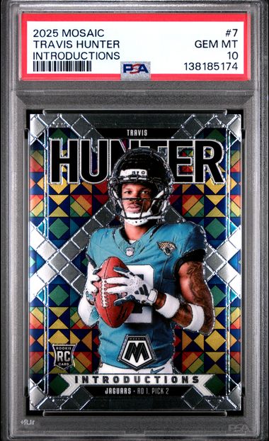 Graded 2025 Panini Mosaic Travis Hunter #7 Introductions Rookie RC Football Card PSA 10 Gem Mint