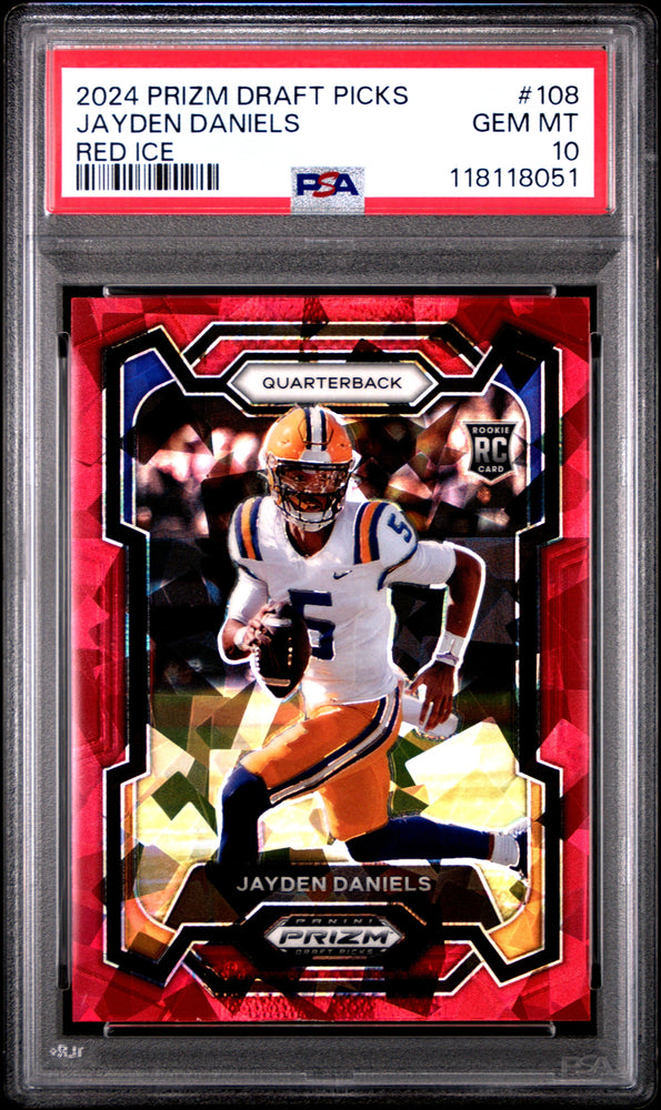 Graded 2024 Panini Prizm Draft Picks Jayden Daniels #108 Red Ice Rookie RC Football Card PSA 10 Gem Mint (ONLINE ORDER ONLY)