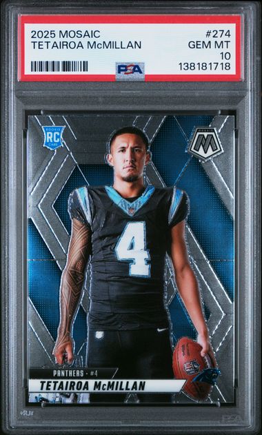 Graded 2025 Panini Mosaic Tetairoa McMillan #274 Variation Rookie RC Football Card PSA 10 Gem Mint (ONLINE ORDER ONLY)