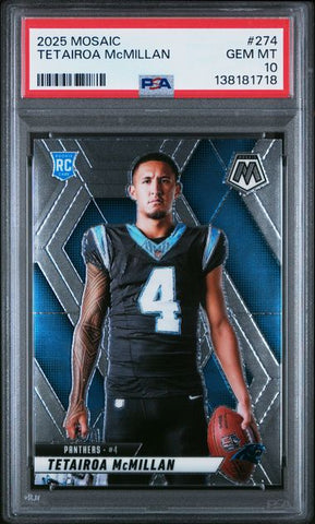 Graded 2025 Panini Mosaic Tetairoa McMillan #274 Variation Rookie RC Football Card PSA 10 Gem Mint (ONLINE ORDER ONLY)