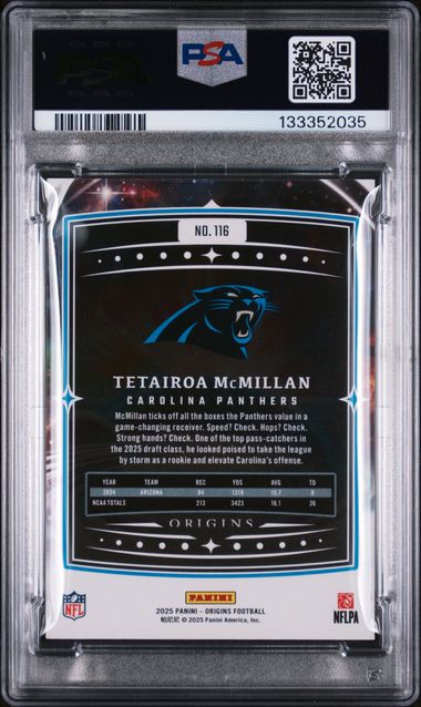 Graded 2025 Panini Origins Tetairoa McMillan #116 Rookie RC Football Card PSA 10 Gem Mint (ONLINE ORDER ONLY)