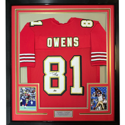 Framed Facsimile Autographed Terrell Owens 35x39 San Francisco Red Reprint Laser Auto Football Jersey (ONLINE ORDER ONLY)