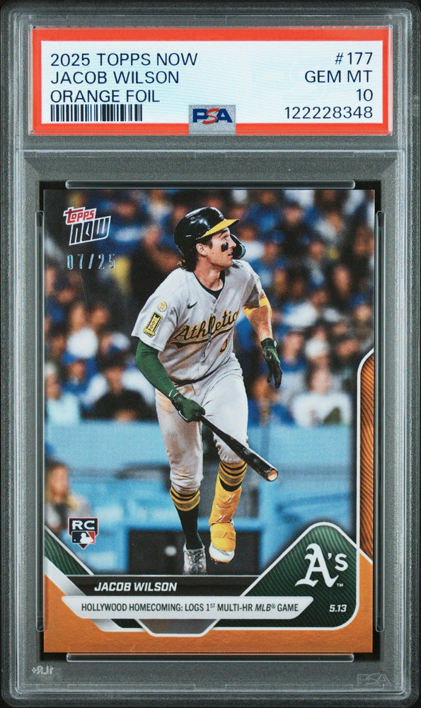 Graded 2025 Topps Now Jacob Wilson #177 Orange Foil /25 Rookie RC Baseball Card PSA 10 Gem Mint (ONLINE ORDER ONLY)