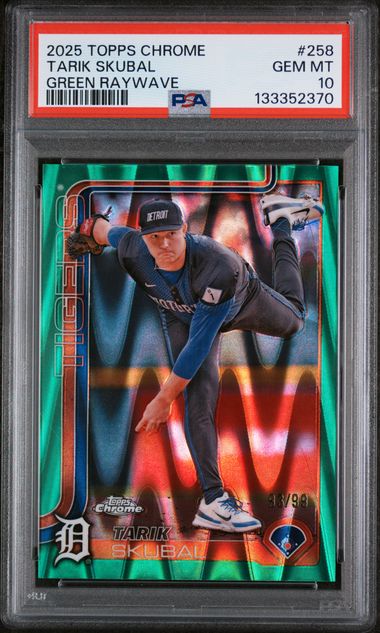Graded 2025 Topps Chrome Tarik Skubal #258 /99 Green Raywave Baseball Card PSA 10 Gem Mint (ONLINE ORDER ONLY)