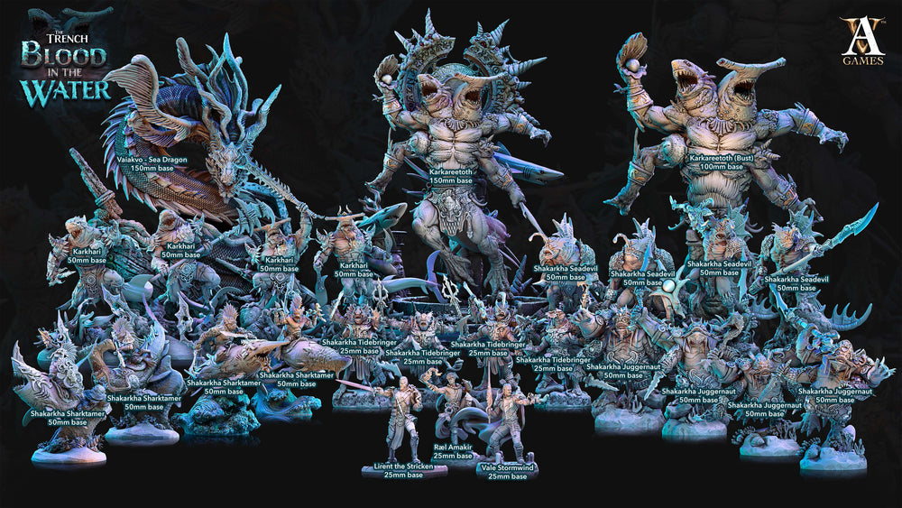 3D Printed Archvillain Games Shakarkha Tidebringers The Trench Blood In the Water 28 32mm D&D (Online Only)