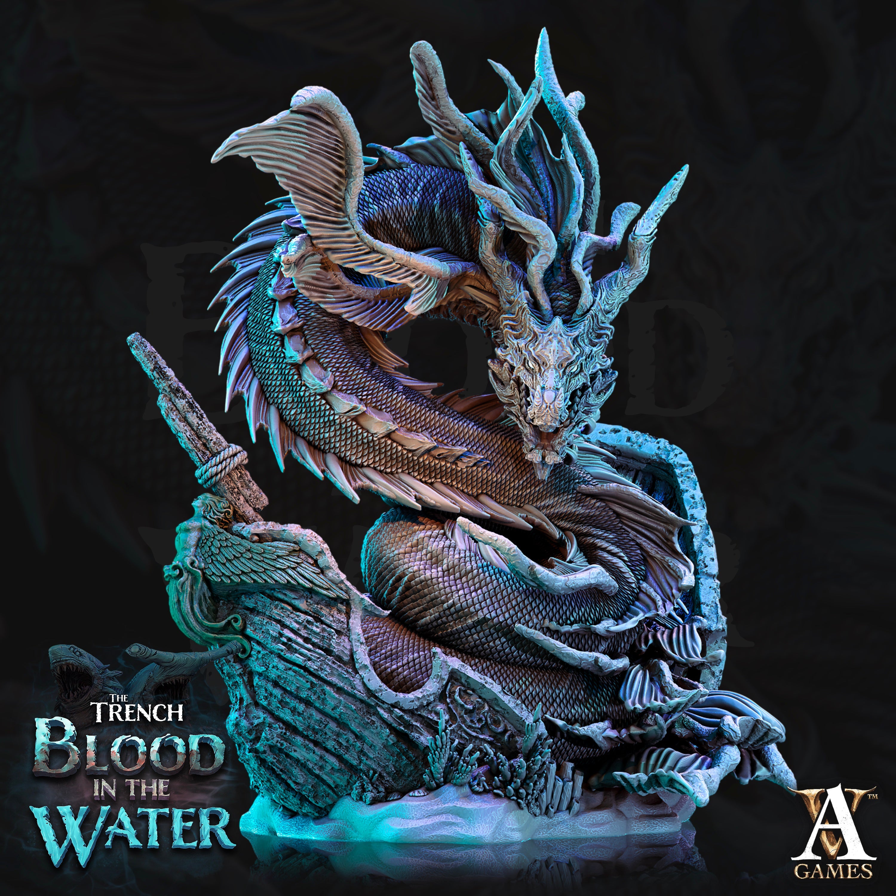 3D Printed Archvillain Games Vaiakvo Sea Dragon The Trench Blood In the Water 28 32mm D&D (Online Only)