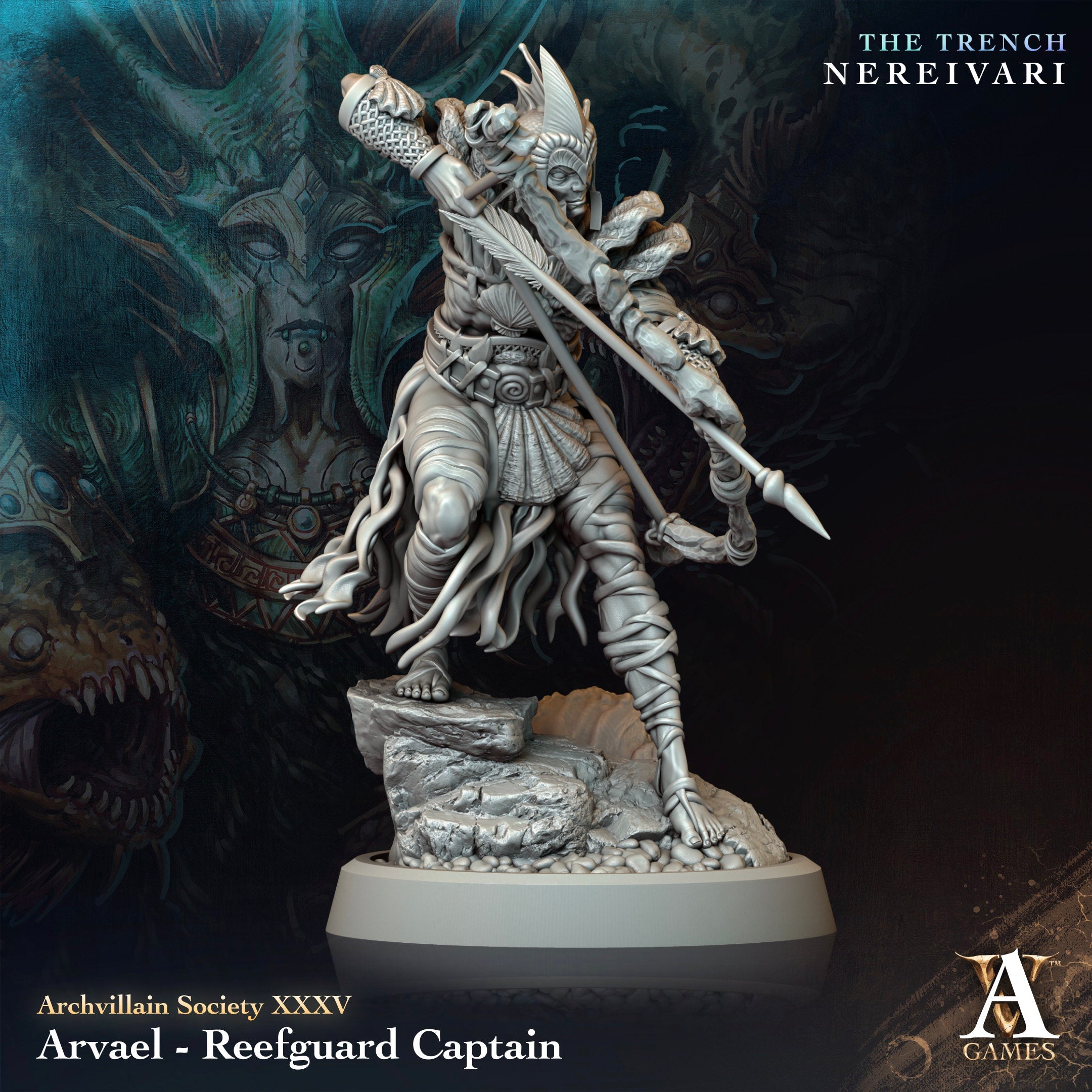 3D Printed Archvillain Games Arvael Reefguard Captain Archvillain Society Vol XXXV 28 32mm D&D (Online Only)