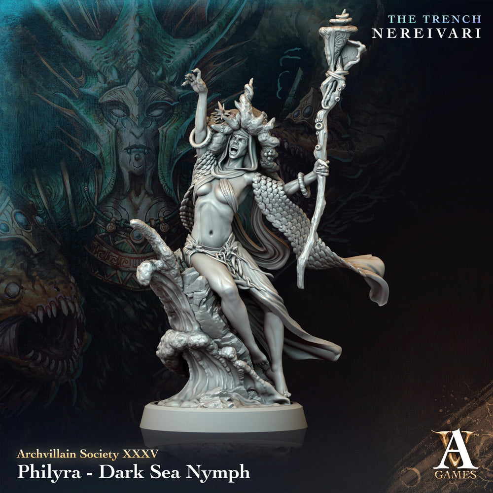 3D Printed Archvillain Games Philyra Dark Sea Nymph Archvillain Society Vol XXXV 28 32mm D&D (Online Only)