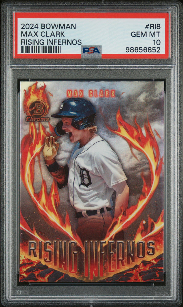 Graded 2024 Topps Bowman Max Clark #RI8 Rising Infernos Rookie RC Baseball Card PSA 10 Gem Mint (ONLINE ORDER ONLY)