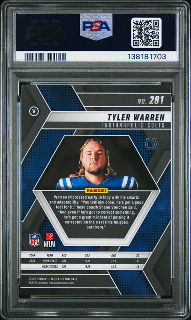 Graded 2025 Mosaic Tyler Warren #281 Variation Rookie RC Football Card PSA 10 Gem Mint (ONLINE ORDER ONLY)