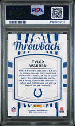 Graded 2025 Donruss Tyler Warren #12 Rated Rookies Throwback Rookie RC Football Card PSA 10 Gem Mint (ONLINE ORDER ONLY)