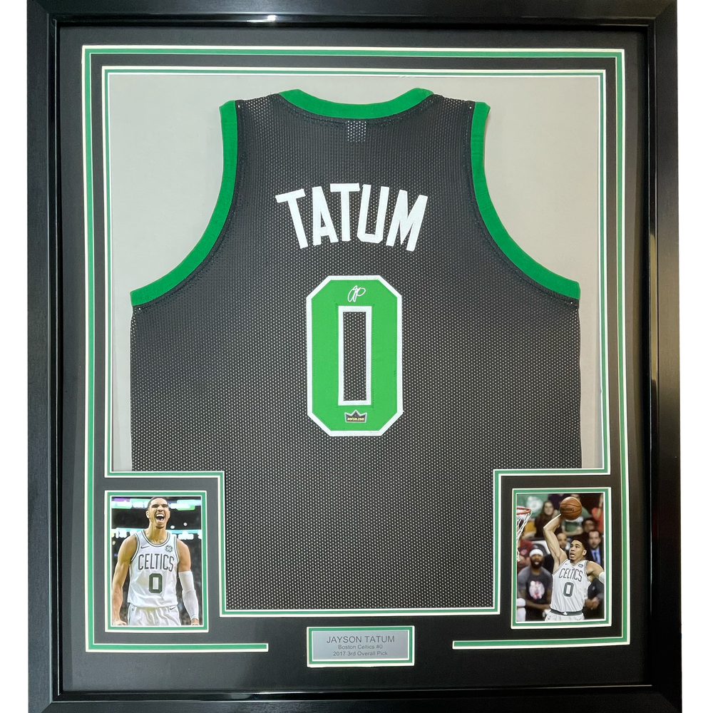 Framed Facsimile Autographed Jayson Tatum 35x39 Boston Black Reprint Laser Auto Basketball Jersey (ONLINE ORDER ONLY)