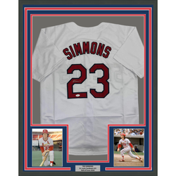 Framed Autographed/Signed Ted Simmons 35x39 St. Louis White Baseball Jersey JSA COA