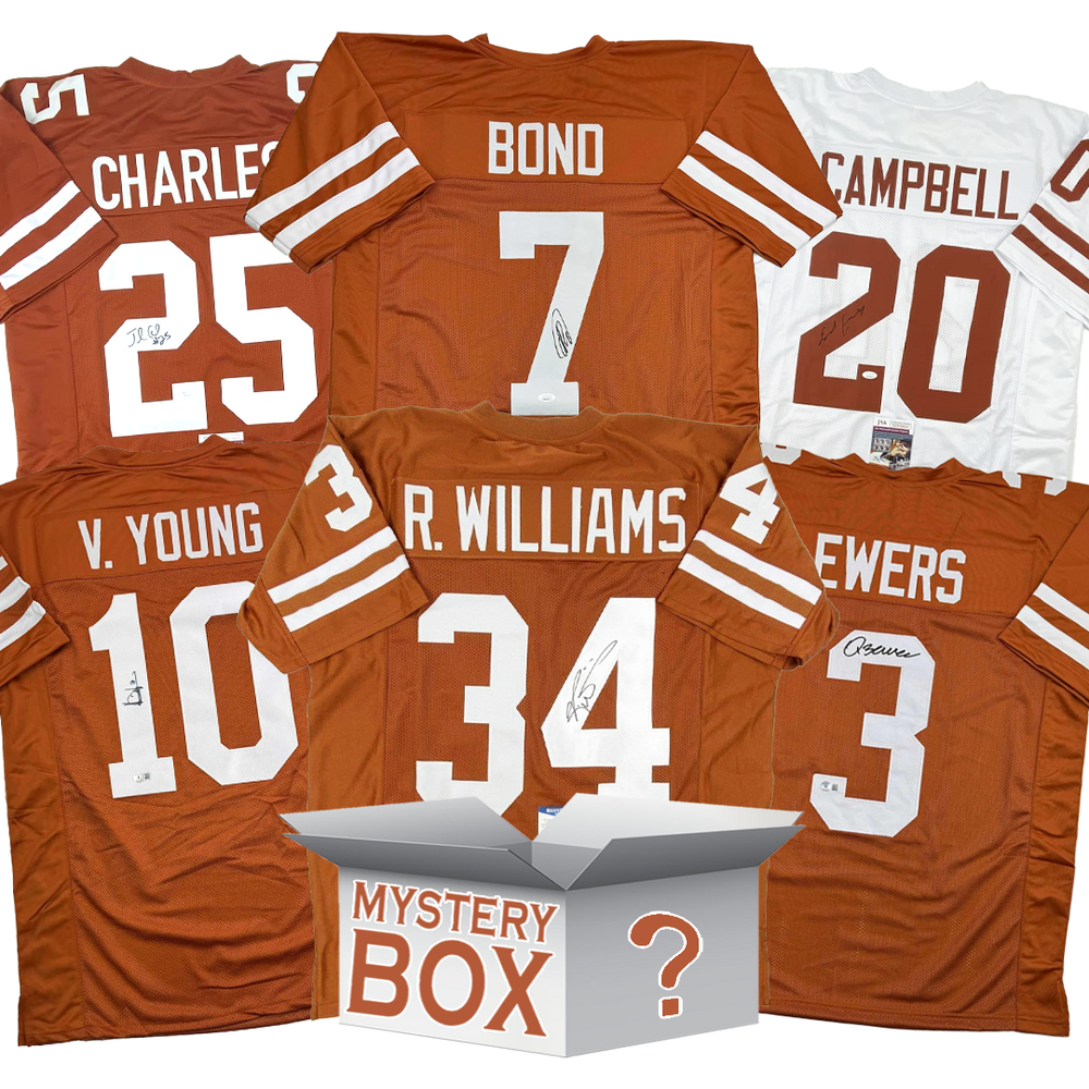 Autographed/Signed University of Texas College Football Jersey Mystery Box with PSA JSA or Beckett COA (ONLINE ORDER ONLY)