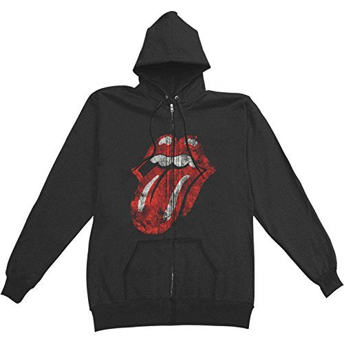 The Rolling Stones - Men'S Rolling Stones Distressed Tongue Zip-Up Hoodie, Black, Large [T-Shirt] (ONLINE ORDER ONLY)