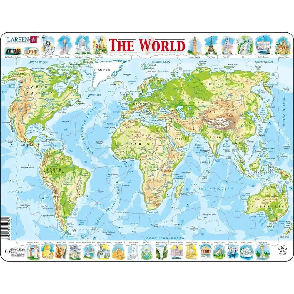 The World Topographic Map 80 Piece Tray Jigsaw Puzzle Larsen