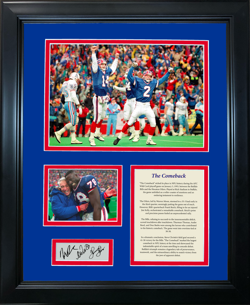 Framed 1993 Buffalo Bills The Comeback Frank Reich, Andre Reed & Thurman Thomas Facsimile Laser Engraved Signature Auto 11"x14"Football Photo Sig Collage (ONLINE ORDER ONLY)