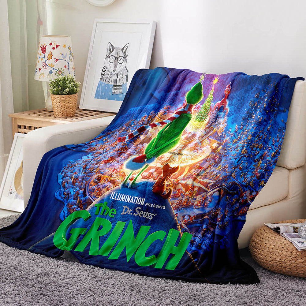 The Grinch Blanket Pattern Flannel Throw Room Decoration (Online Order Only)