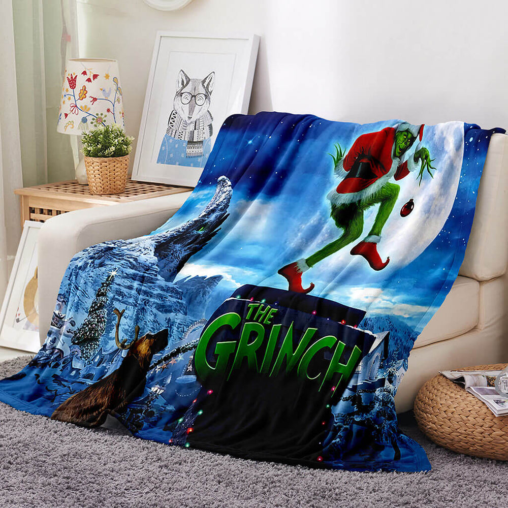 The Grinch Blanket Pattern Flannel Throw Room Decoration (Online Order Only)